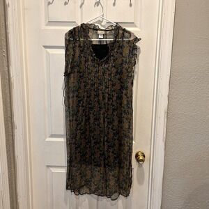 Natural Life Floral Sheer Rayon Boho Dress with Slip Lining Small Blue Brown